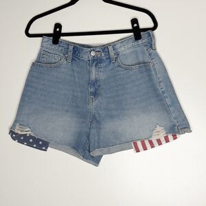 Old Navy Sky High American Flag Jean Shorts Girls Size 18 Adjustable Waist